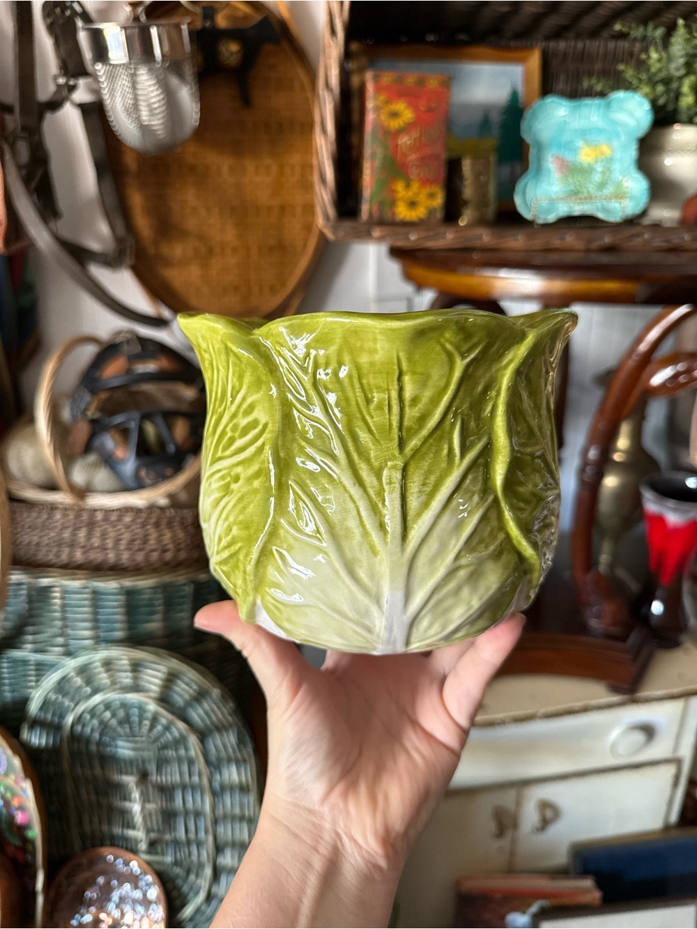 Green Ceramic Cabbage Leaf Planter